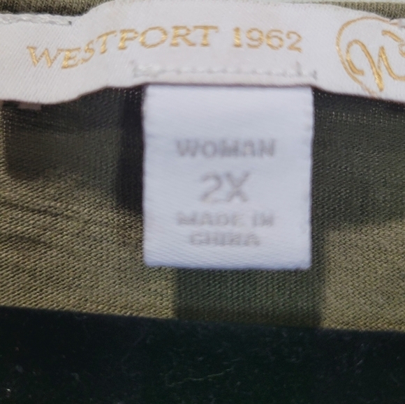 WESTPORT 2X Cotton Blend Olive Green Boho 3/4 Sleeve Embroidered Tassle V Neck - Picture 6 of 6